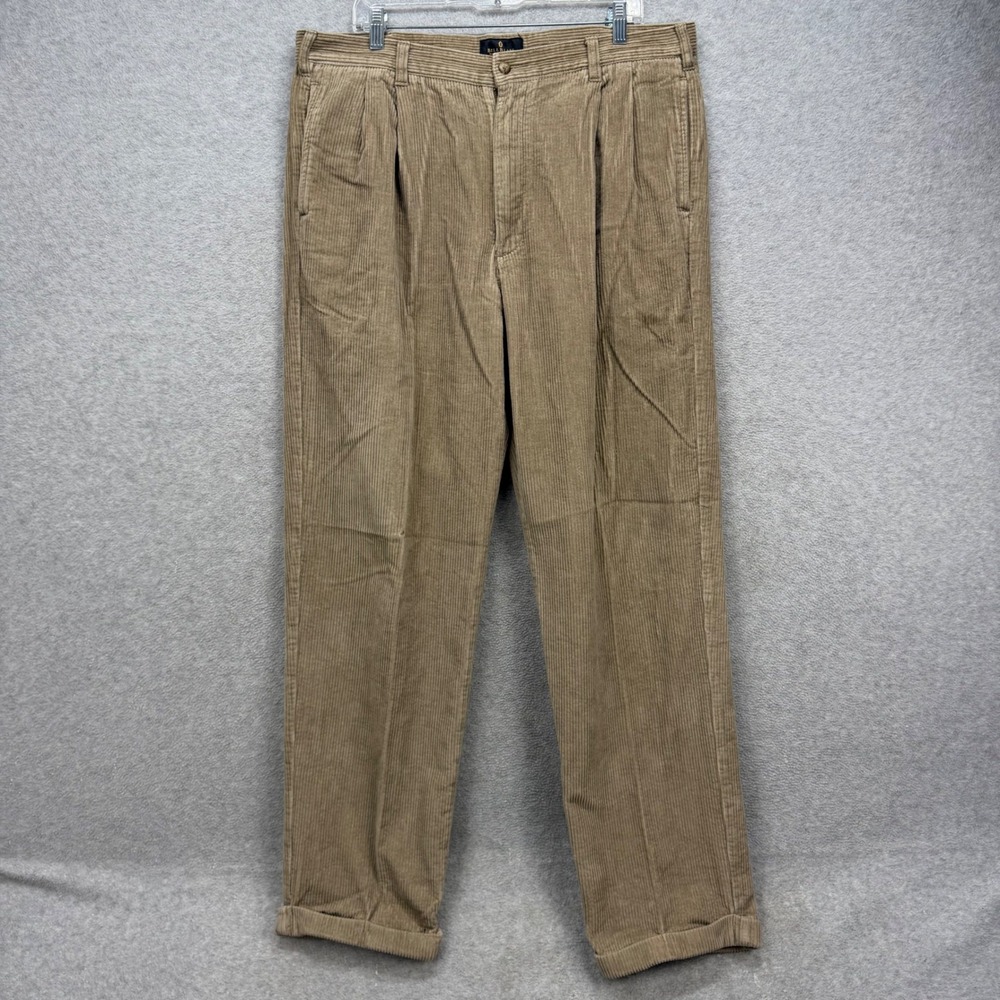 Bill‎ Blass Corduroy Pants Men 38x34 Mink Tan Pleated Cuffed Cords Trousers